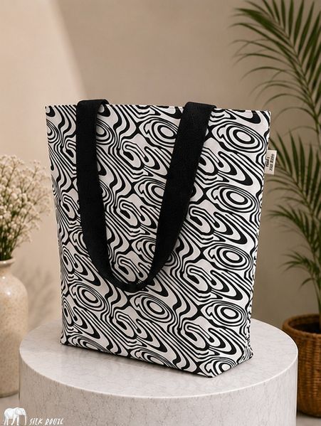 Cotton bag Monochrome Swirl 38x35x12cm Silk Route
