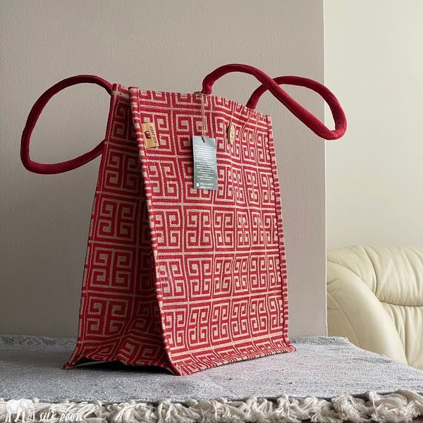 Jute bag Red splash button 41х39х19cm Silk Route