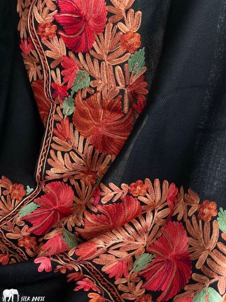 Silk Route cashmere shawl with silk embroidery